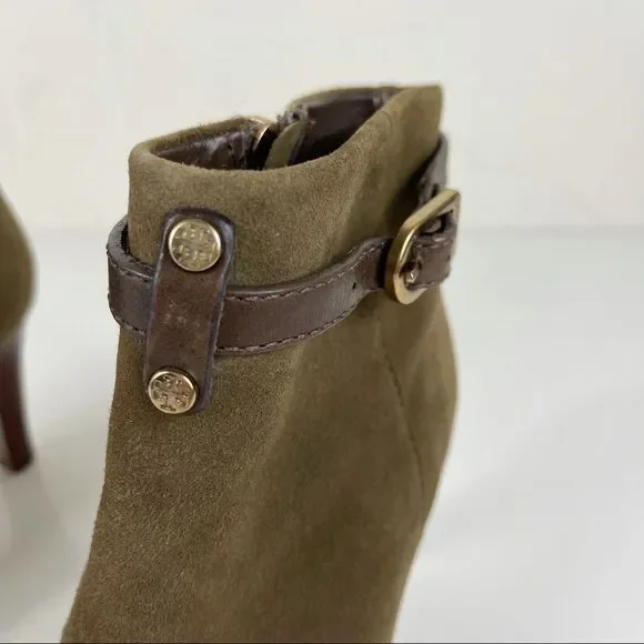 Tory Burch Patricia Mid Heel Suede Zip Up Almond Toe Bootie Ankle Boots Size 6 - Picture 8 of 16
